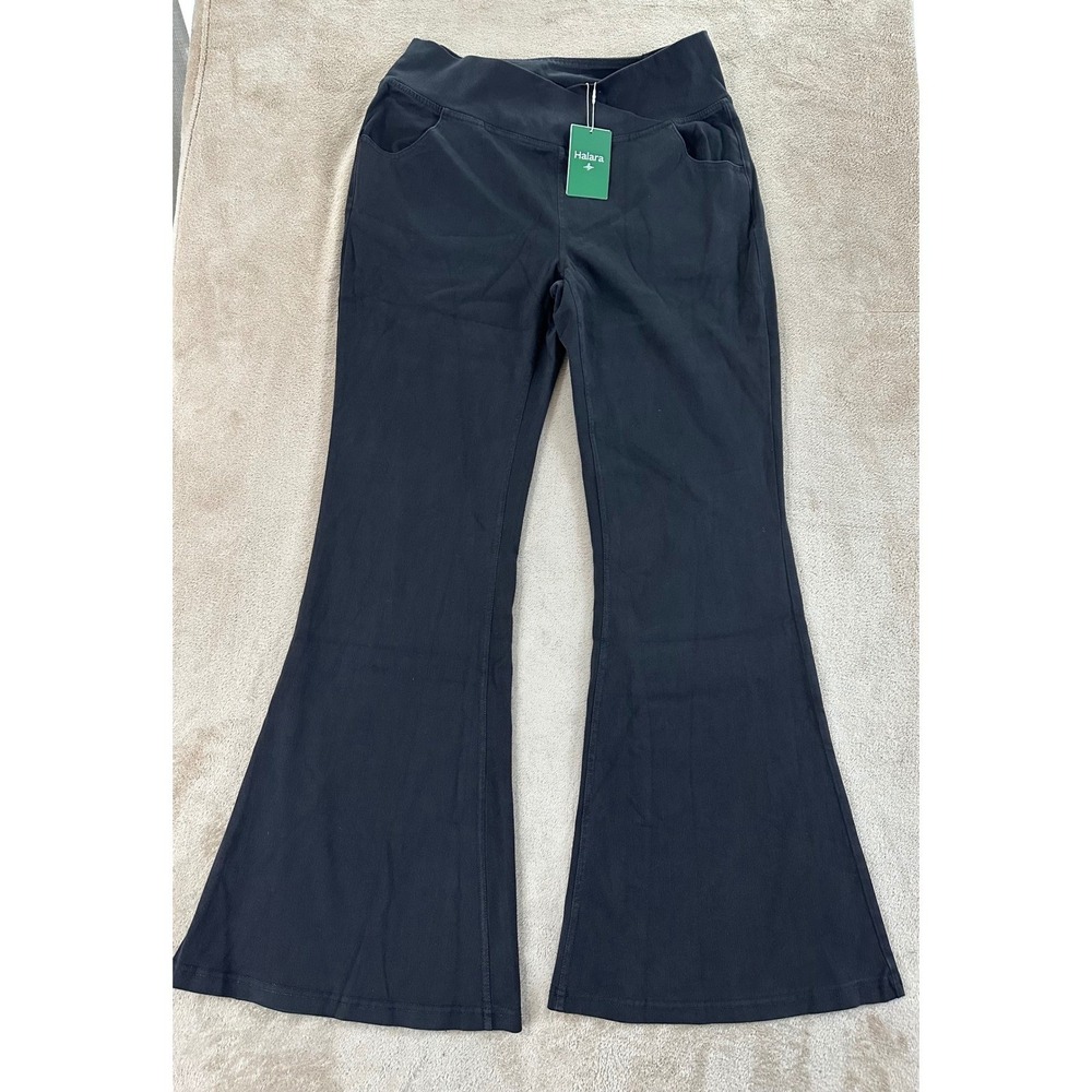 Halara Flex Denim Crossover Flare Pants Women's XLT Tall Black Athleisure NEW - Picture 1 of 13